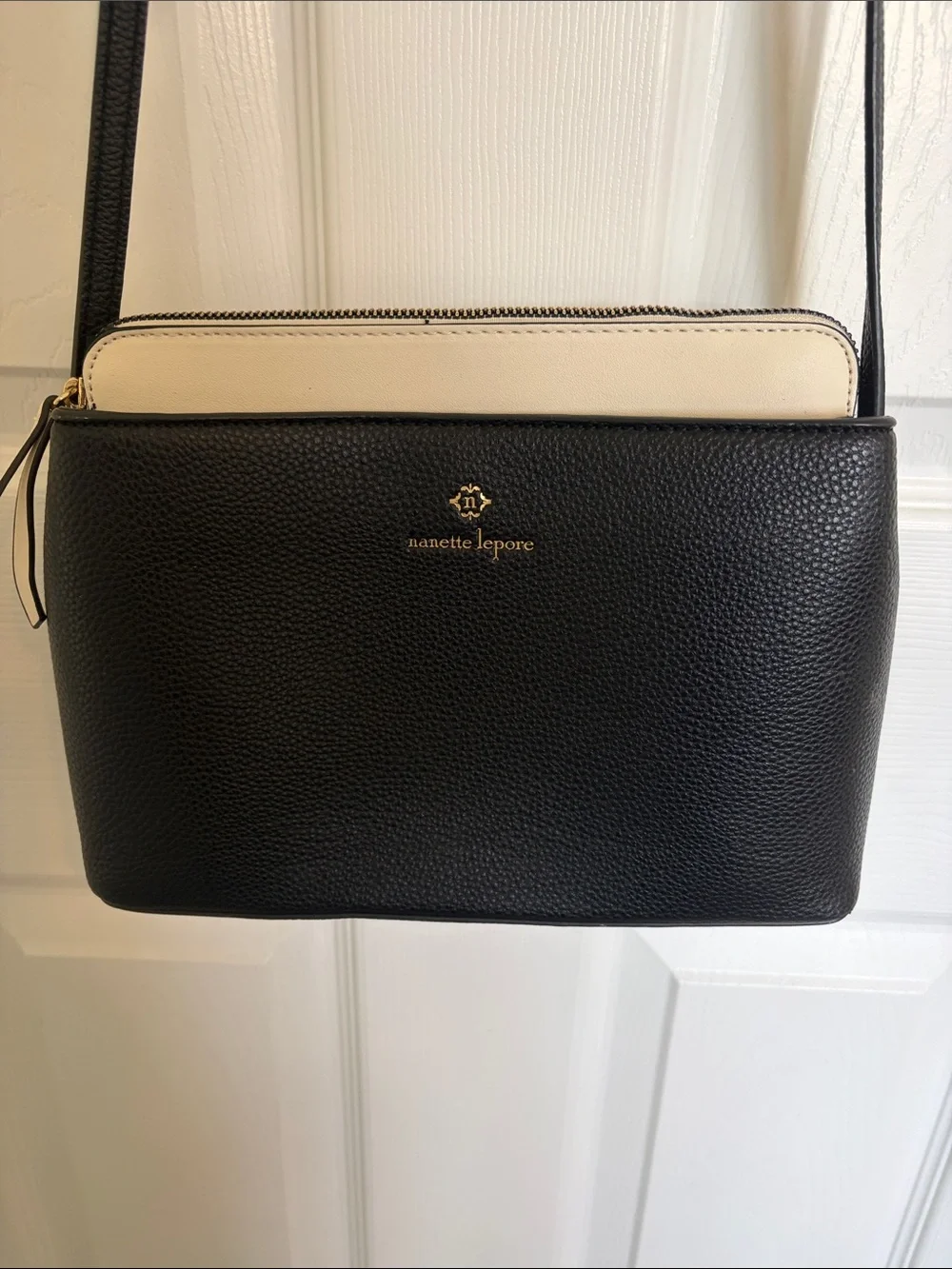 Nanette Lepore Black and Cream Pebbled Crossbody